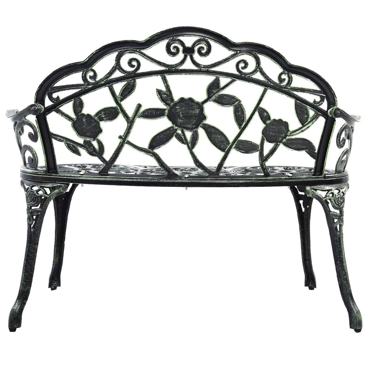 Outdoor Cast Aluminum Patio Bench Antique Rose, Green Outdoor Benches   at Gallery Canada