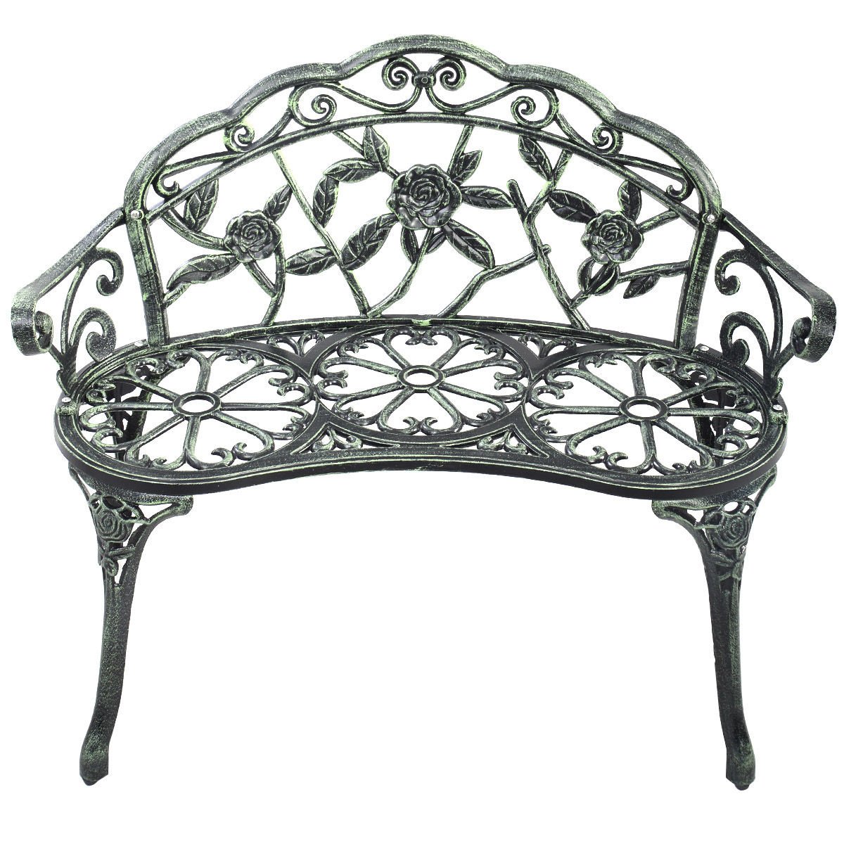 Outdoor Cast Aluminum Patio Bench Antique Rose, Green Outdoor Benches   at Gallery Canada