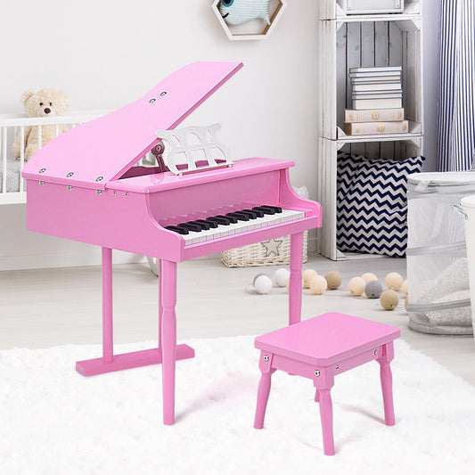 Musical Instrument Toy 30-Key Children Mini Grand Piano with Bench, Pink - Gallery Canada