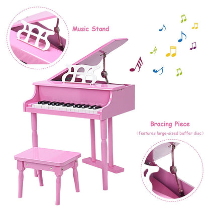 Musical Instrument Toy 30-Key Children Mini Grand Piano with Bench, Pink Pianos & Keyboards   at Gallery Canada