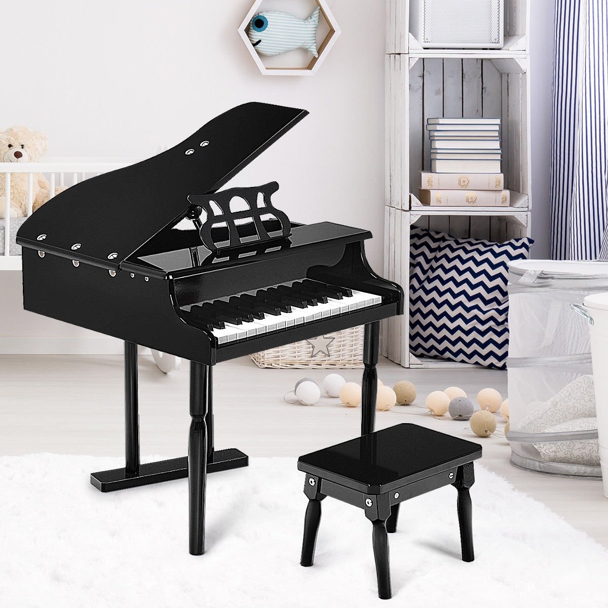 Musical Instrument Toy 30-Key Children Mini Grand Piano with Bench, Black Pianos & Keyboards   at Gallery Canada