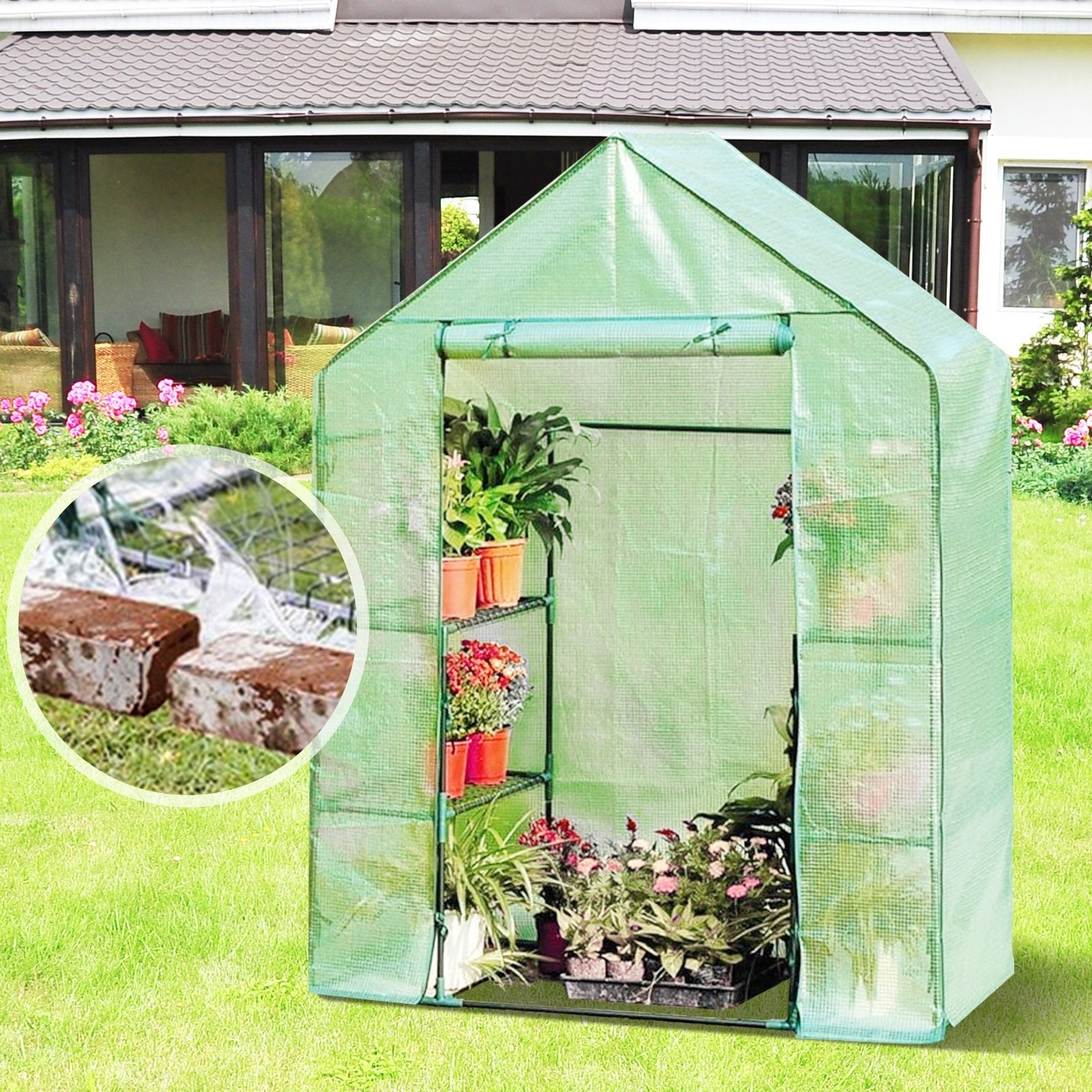 Mini Portable 4 Tier 8 Shelves Walk-in Plant Greenhouse, Green Greenhouses   at Gallery Canada