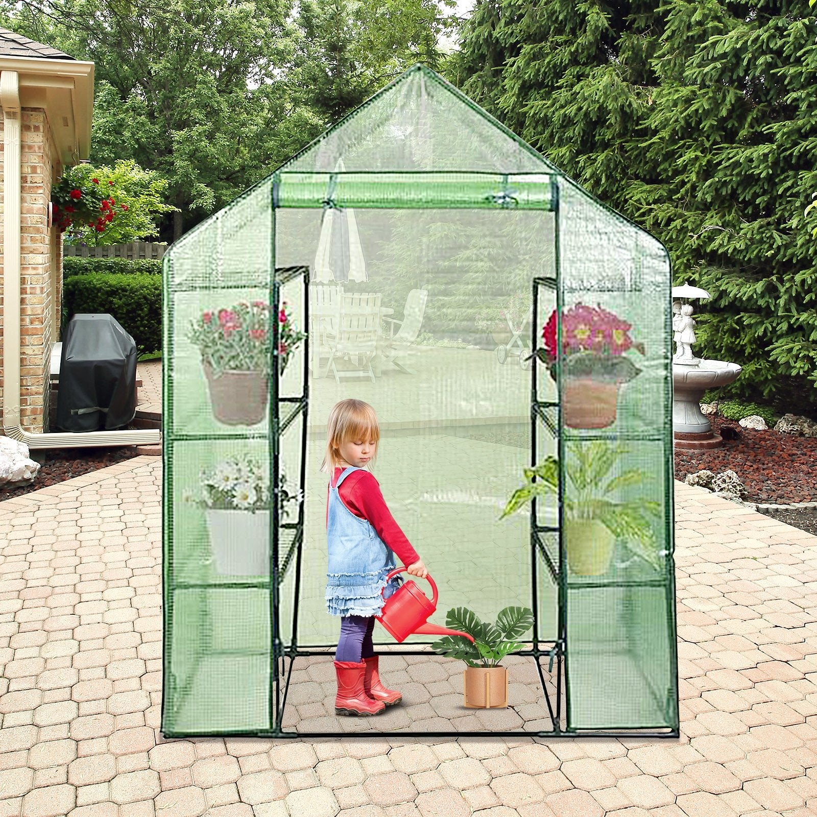 Mini Portable 4 Tier 8 Shelves Walk-in Plant Greenhouse, Green Greenhouses   at Gallery Canada