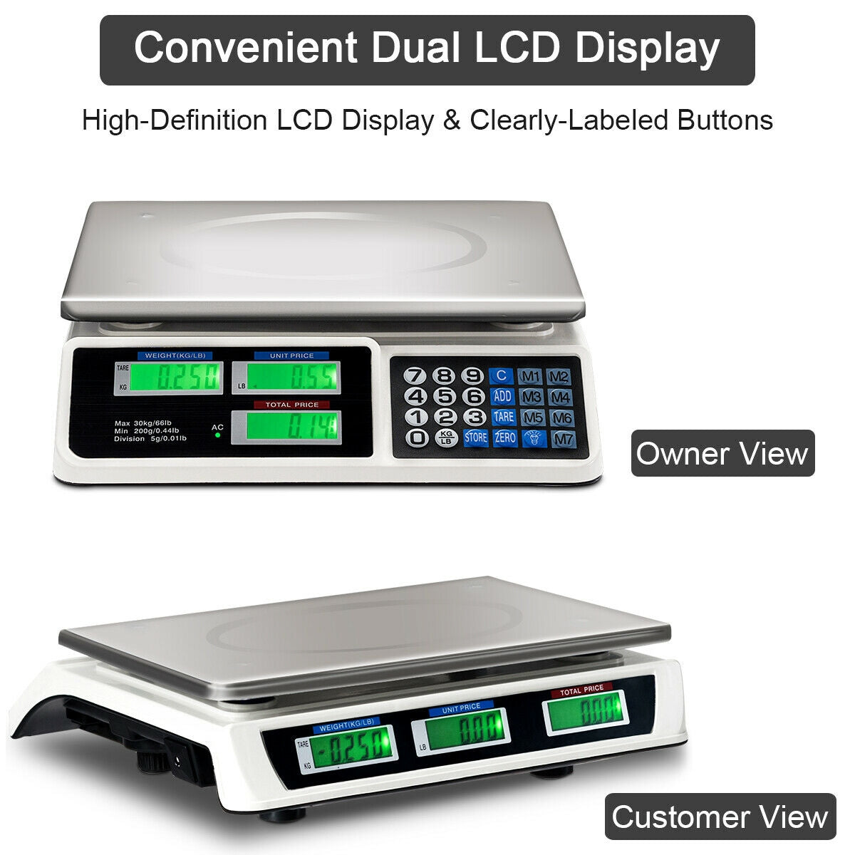 66 lbs Electronic Price Computing Scale with LCD Screen Display, Silver Kitchen Tools   at Gallery Canada