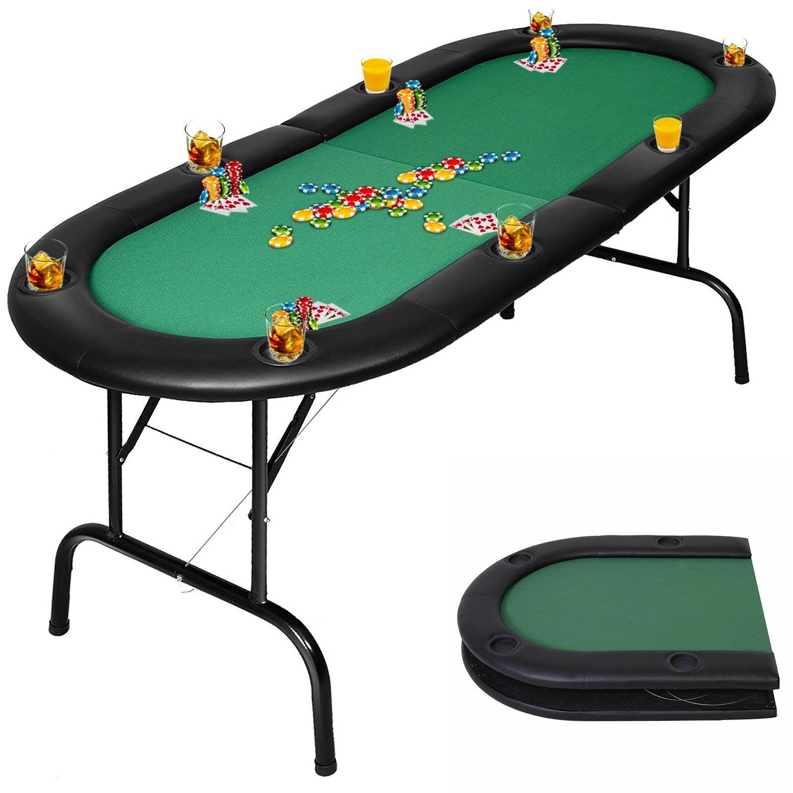 8 Players Texas Holdem Foldable Poker Table, Green Game Room   at Gallery Canada