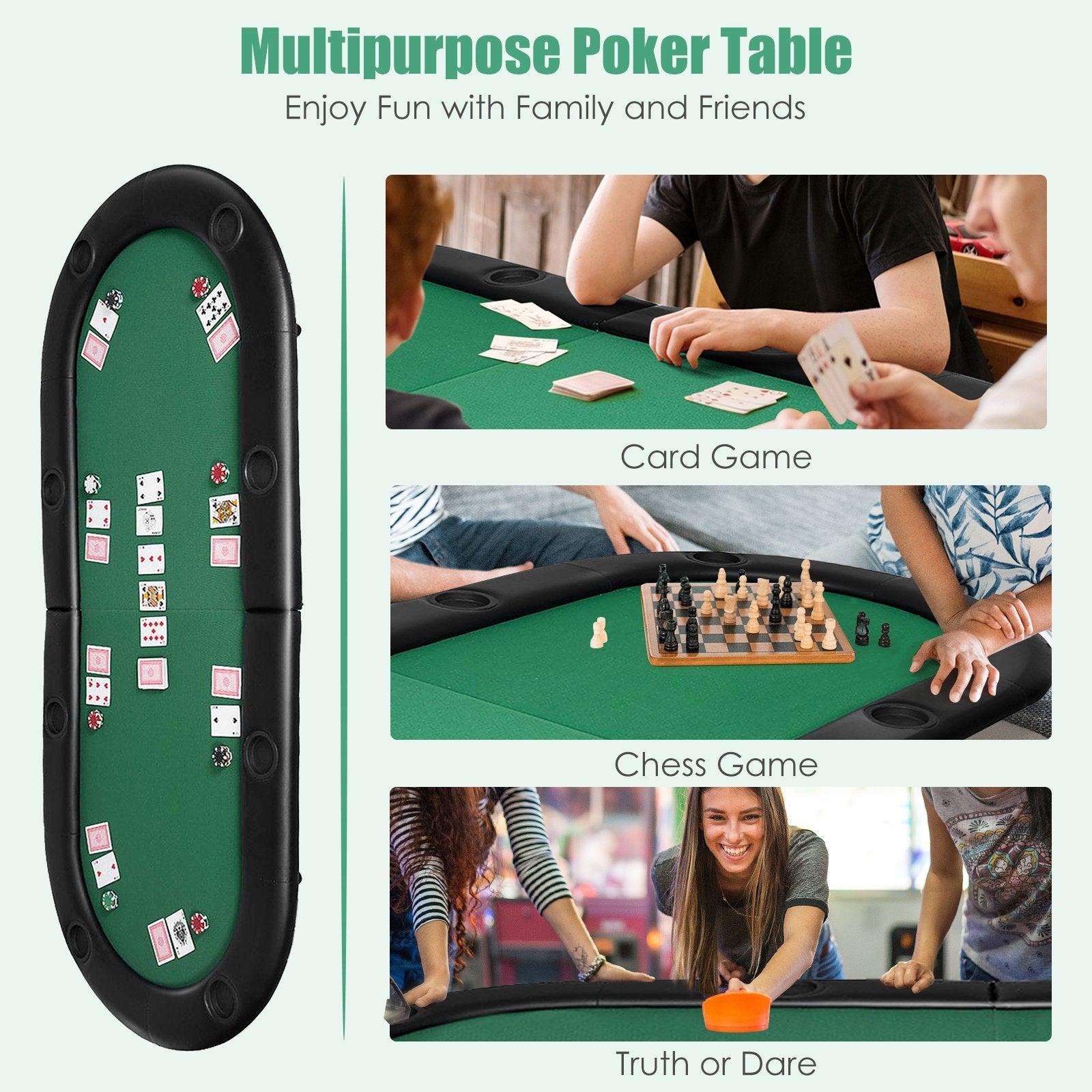 8 Players Texas Holdem Foldable Poker Table, Green Game Room   at Gallery Canada