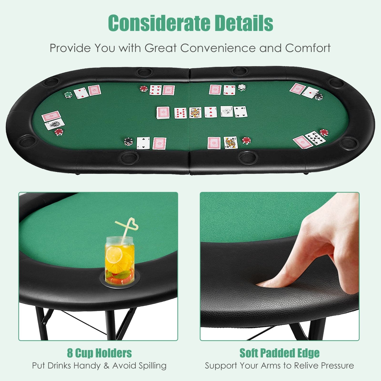 8 Players Texas Holdem Foldable Poker Table, Green Game Room   at Gallery Canada