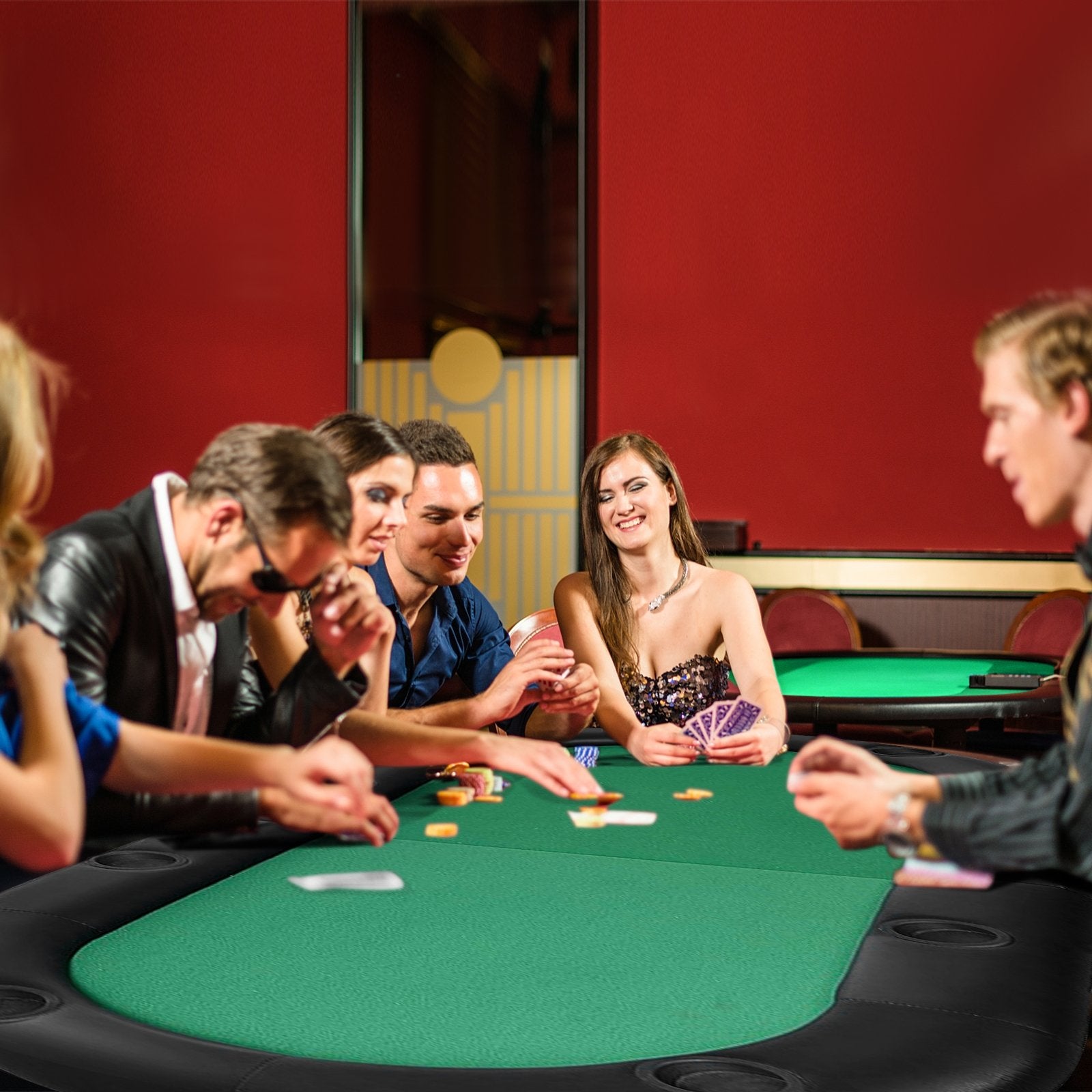 8 Players Texas Holdem Foldable Poker Table, Green Game Room   at Gallery Canada