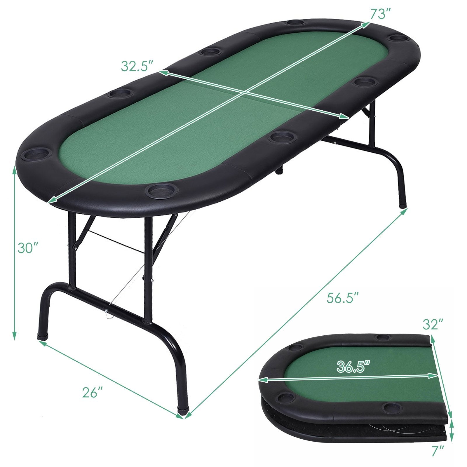 8 Players Texas Holdem Foldable Poker Table, Green Game Room   at Gallery Canada