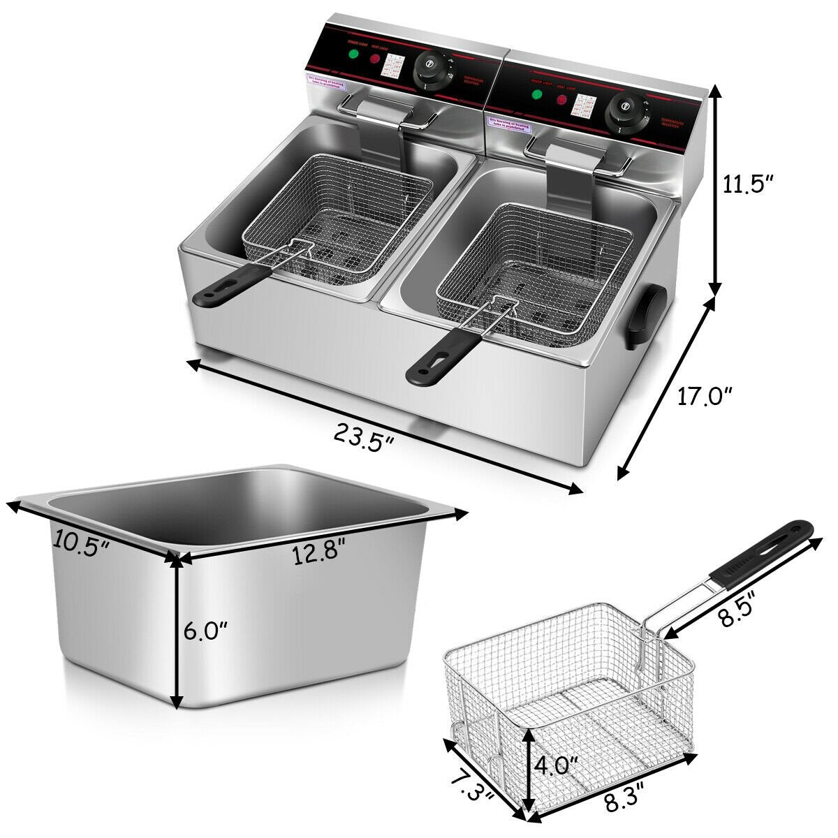 3400W Dual Tank Electric Countertop Deep Fryer, Silver Air Fryers   at Gallery Canada