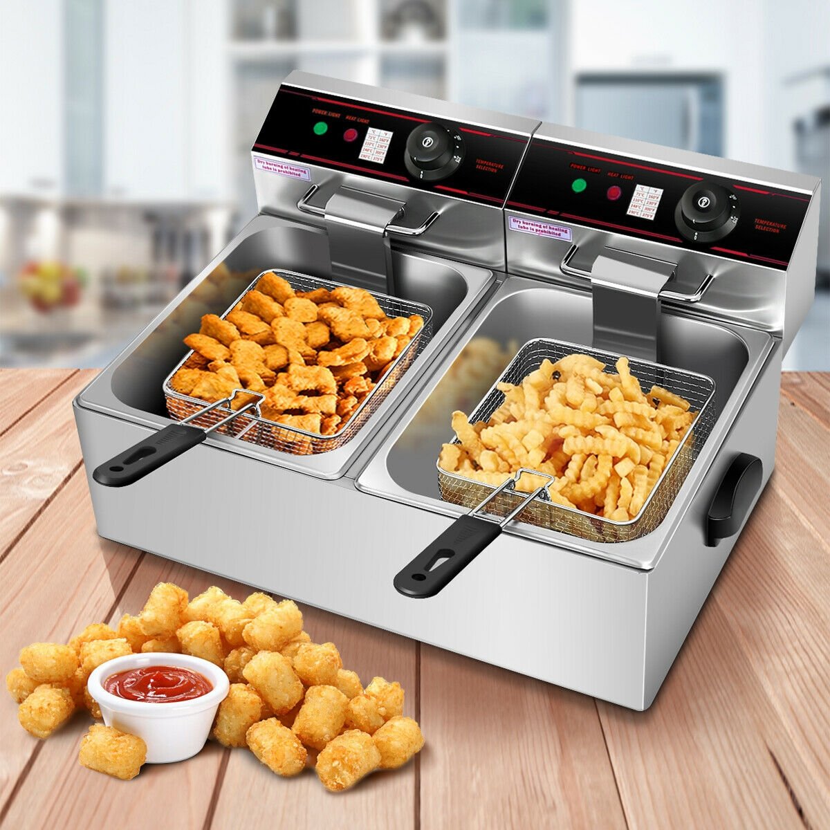 3400W Dual Tank Electric Countertop Deep Fryer, Silver Air Fryers   at Gallery Canada