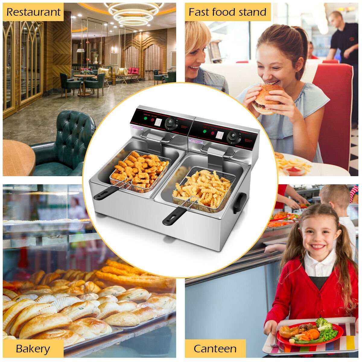 3400W Dual Tank Electric Countertop Deep Fryer, Silver Air Fryers   at Gallery Canada