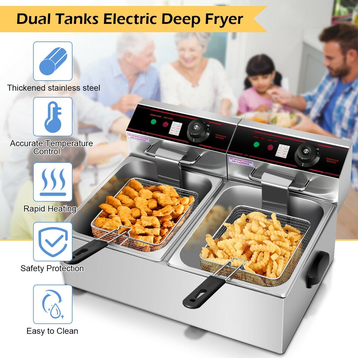 3400W Dual Tank Electric Countertop Deep Fryer, Silver Air Fryers   at Gallery Canada