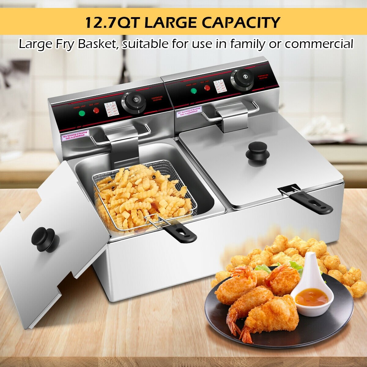 3400W Dual Tank Electric Countertop Deep Fryer, Silver Air Fryers   at Gallery Canada