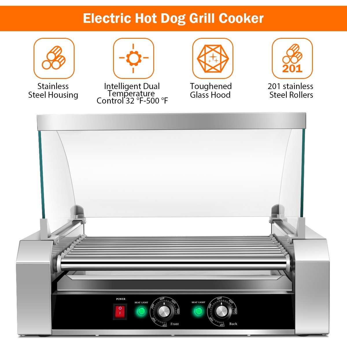 Stainless Steel Commercial 11 Roller Grill and 30 Hot Dog Cooker Machine, Silver Food Warmers & Burners   at Gallery Canada