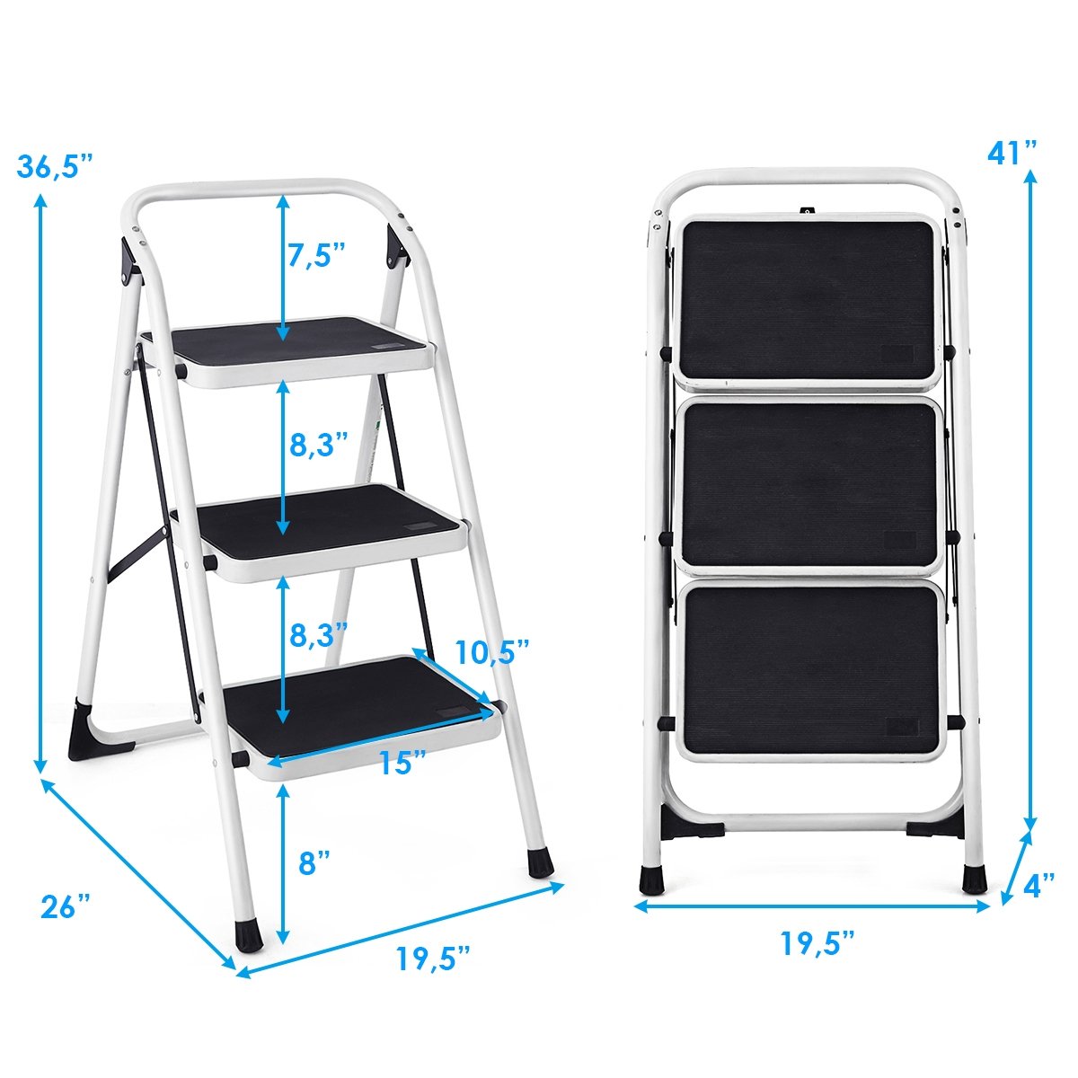 Folding 3-Step Ladder with Handgrip and Anti-Slip Platform, White Ladders   at Gallery Canada