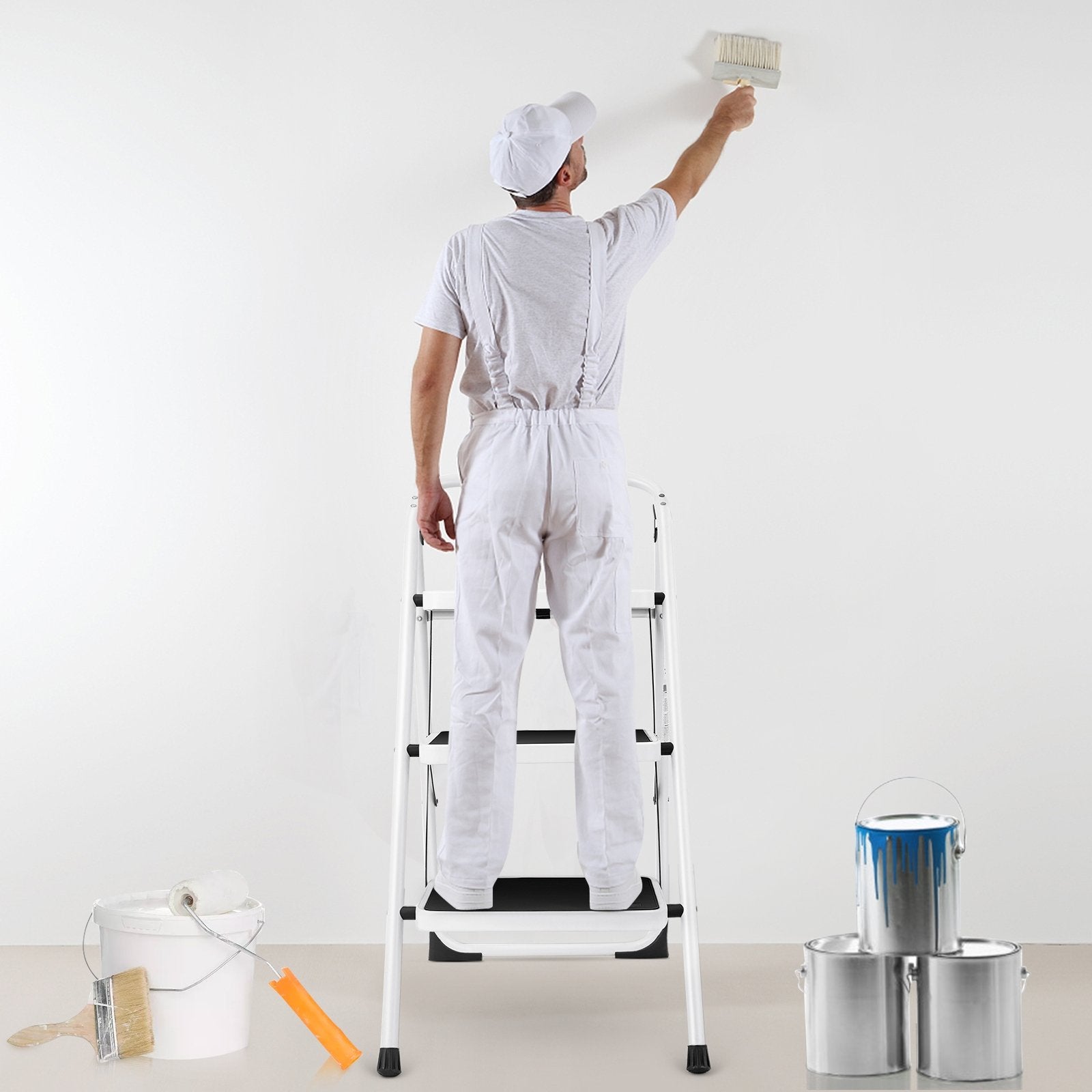 Folding 3-Step Ladder with Handgrip and Anti-Slip Platform, White Ladders   at Gallery Canada