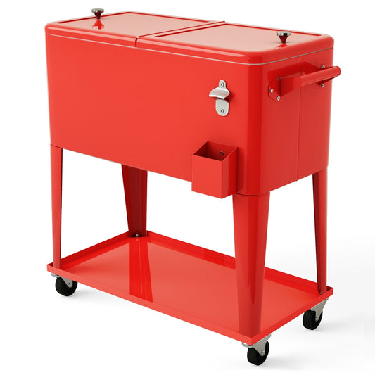 80 Quart Outdoor Patio Rolling Steel Construction Cooler, Red Patio Bar Furniture Red  at Gallery Canada