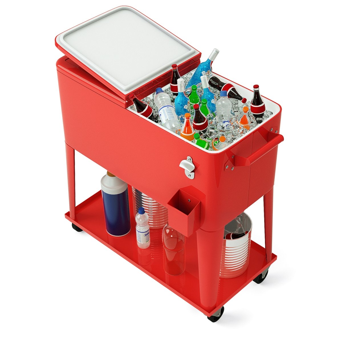 80 Quart Outdoor Patio Rolling Steel Construction Cooler, Red Patio Bar Furniture   at Gallery Canada