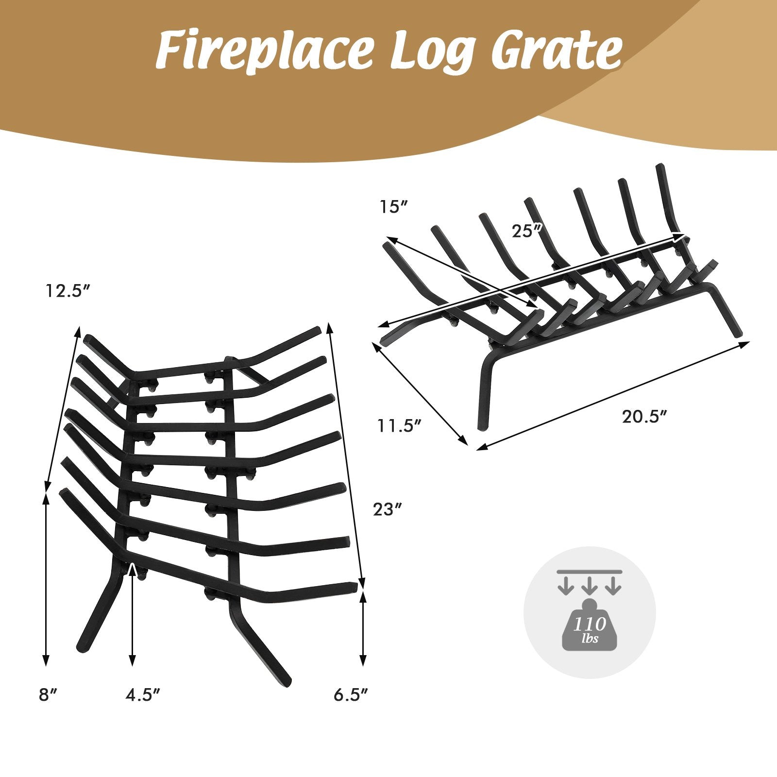 31/25/18 Inch Fireplace Grate for Outdoor Fire Pit-M, Black Fireplace Tools   at Gallery Canada