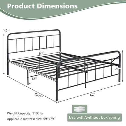 Heavy Duty Metal Platform Bed Frame with Headboard-Queen Size, Black Simple Bed Frame   at Gallery Canada