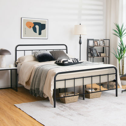 Heavy Duty Metal Platform Bed Frame with Headboard-Queen Size, Black Simple Bed Frame   at Gallery Canada