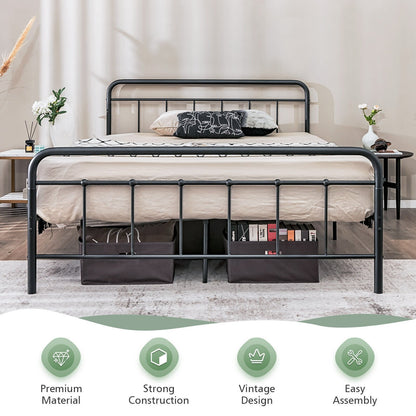 Heavy Duty Metal Platform Bed Frame with Headboard-Queen Size, Black Simple Bed Frame   at Gallery Canada