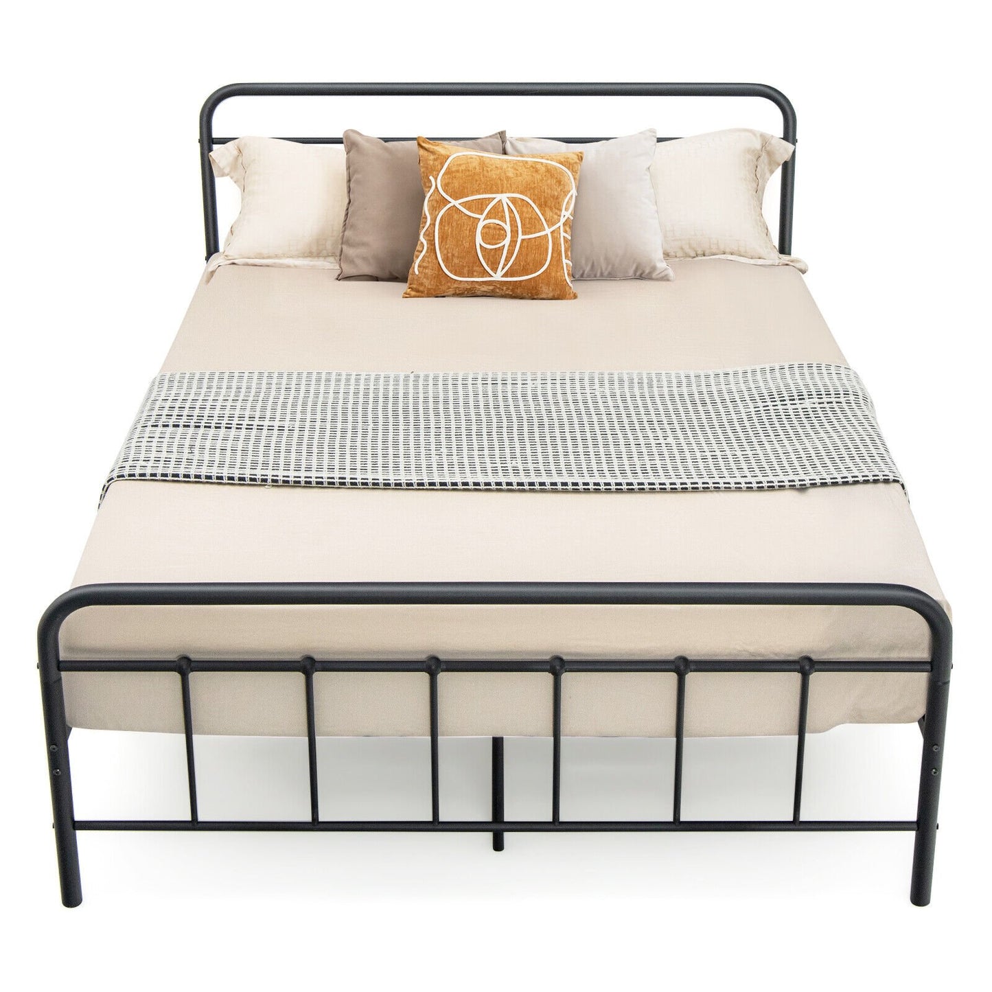 Heavy Duty Metal Platform Bed Frame with Headboard-Queen Size, Black Simple Bed Frame   at Gallery Canada