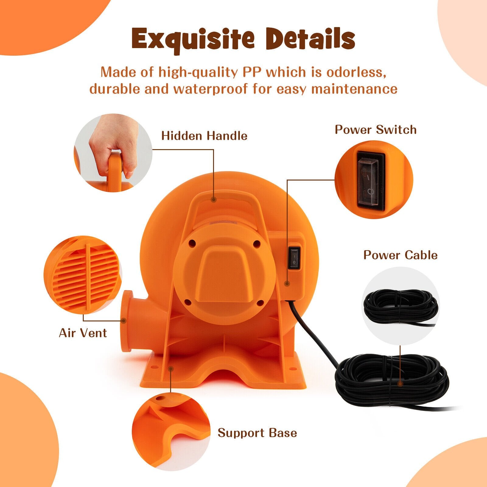 750W/550W/380W Air Blower for Inflatables with 25 feet Wire and GFCI Plug-550W, Orange Air Blowers   at Gallery Canada