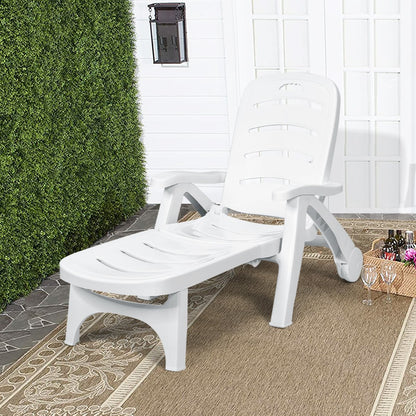 5 Position Adjustable Patio Recliner Chair with Wheels, White Outdoor Chaise Lounges   at Gallery Canada