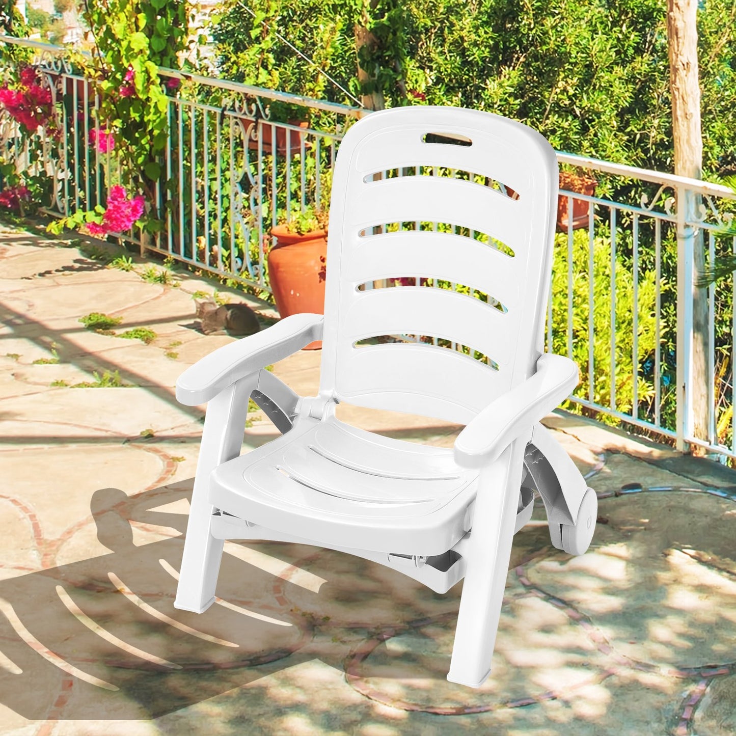 5 Position Adjustable Patio Recliner Chair with Wheels, White Outdoor Chaise Lounges   at Gallery Canada