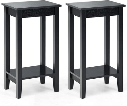 Set of 2 Versatile 2-Tier End Table with Storage Shelf, Black - Gallery Canada