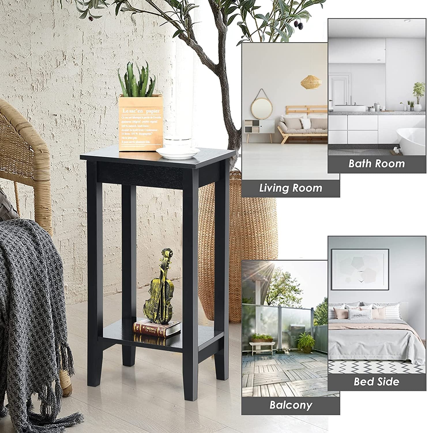 Set of 2 Versatile 2-Tier End Table with Storage Shelf, Black End & Side Tables   at Gallery Canada