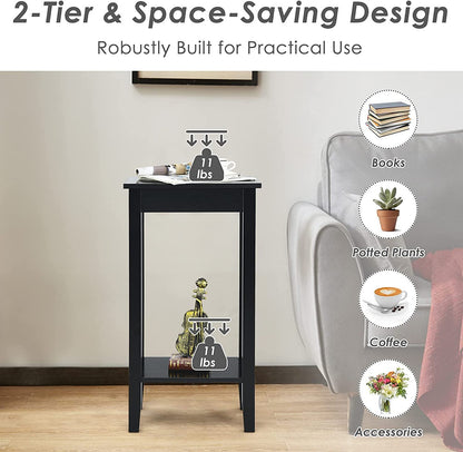 Set of 2 Versatile 2-Tier End Table with Storage Shelf, Black - Gallery Canada