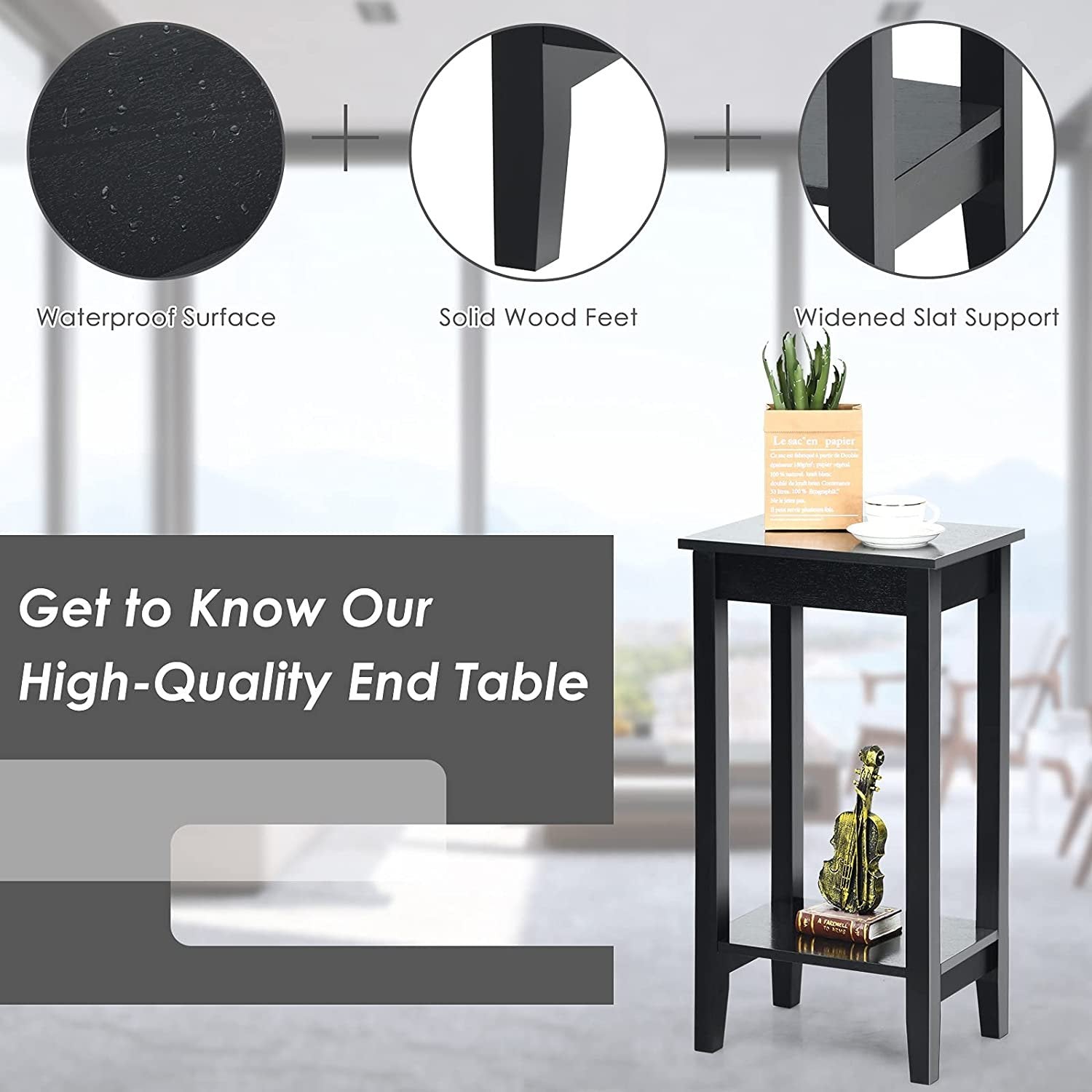 Set of 2 Versatile 2-Tier End Table with Storage Shelf, Black End & Side Tables   at Gallery Canada