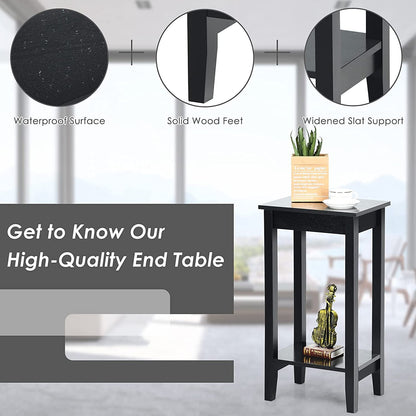 Set of 2 Versatile 2-Tier End Table with Storage Shelf, Black - Gallery Canada