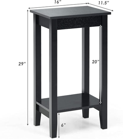 Set of 2 Versatile 2-Tier End Table with Storage Shelf, Black - Gallery Canada