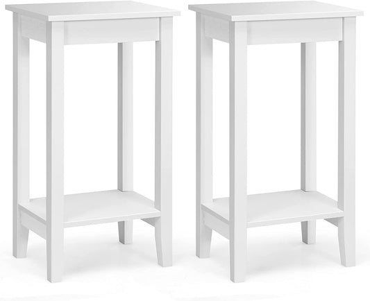 Set of 2 Versatile 2-Tier End Table with Storage Shelf, White - Gallery Canada
