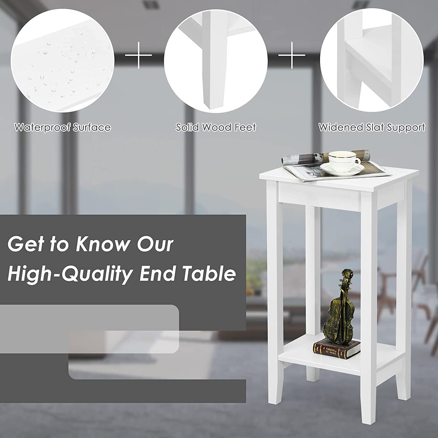 Set of 2 Versatile 2-Tier End Table with Storage Shelf, White End & Side Tables   at Gallery Canada