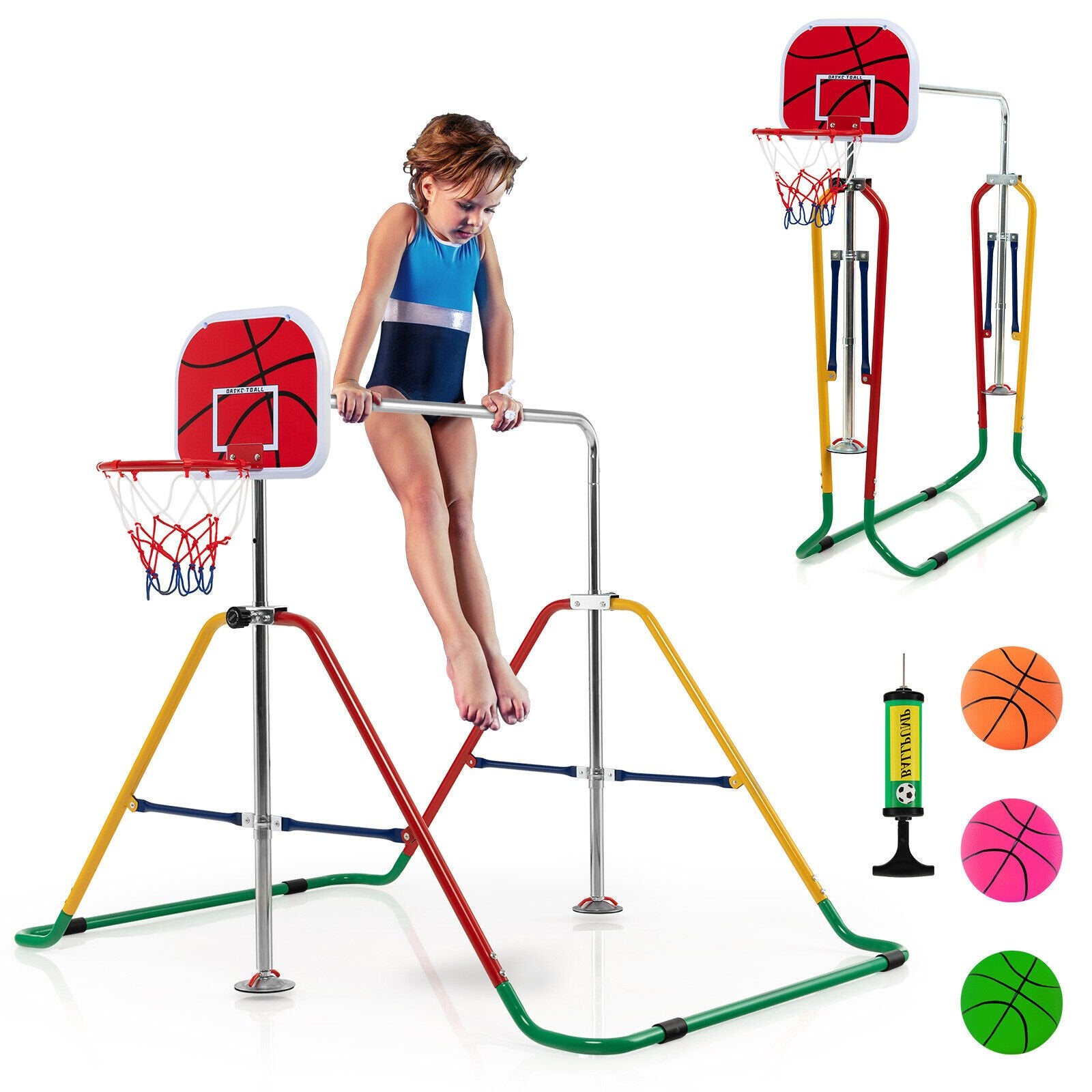 Kids Folding Horizontal Bar with 4 Adjustable Heights, Multicolor Toy Sports   at Gallery Canada