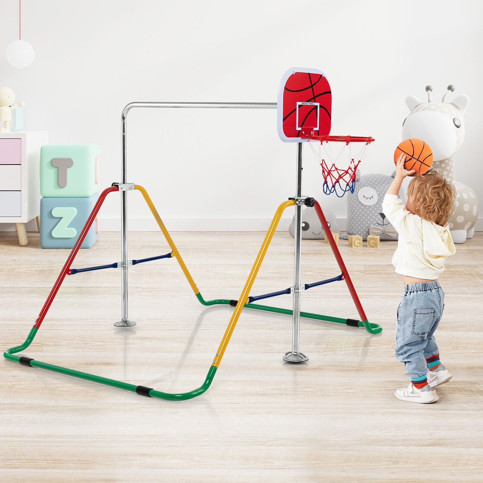 Kids Folding Horizontal Bar with 4 Adjustable Heights, Multicolor Toy Sports   at Gallery Canada