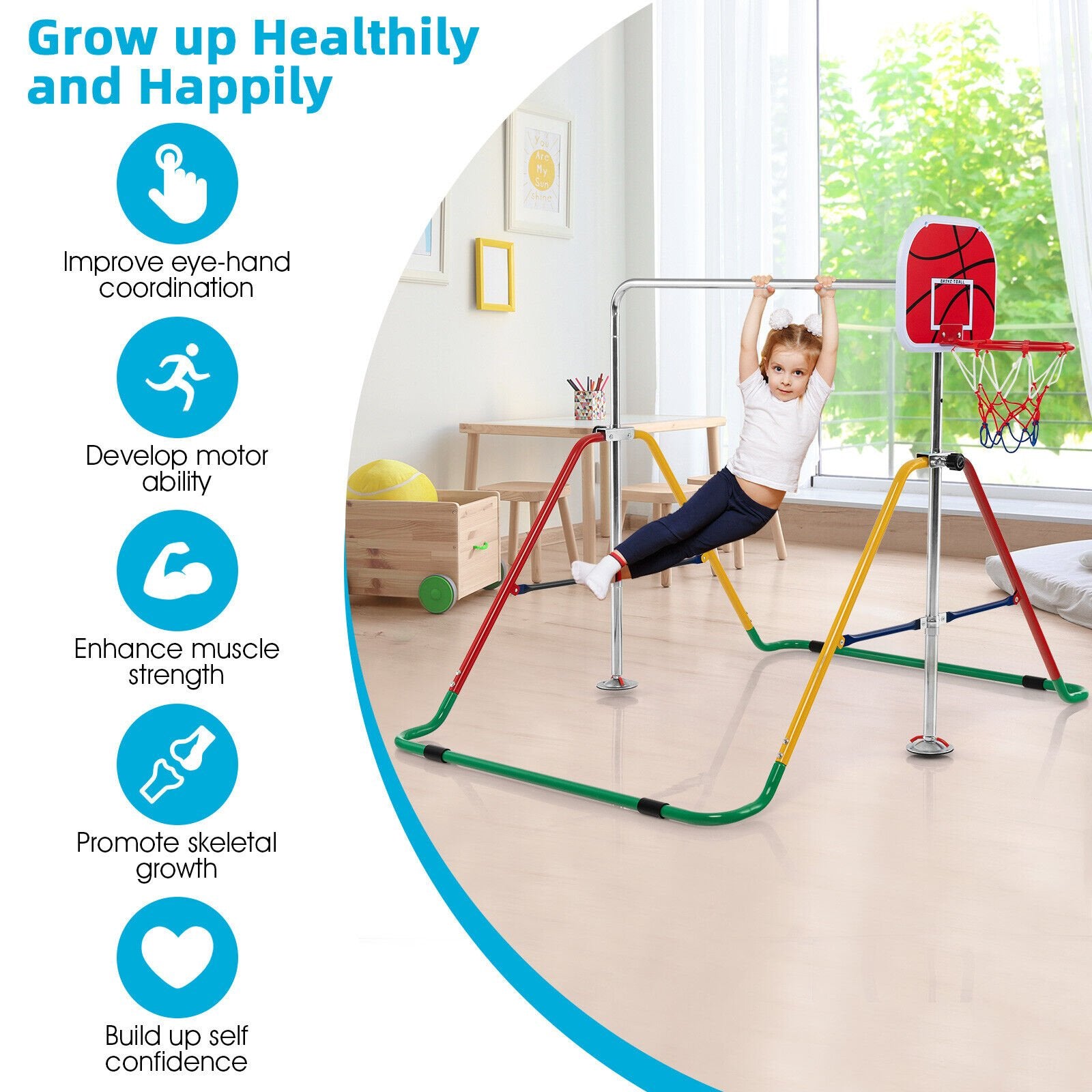 Kids Folding Horizontal Bar with 4 Adjustable Heights, Multicolor Toy Sports   at Gallery Canada