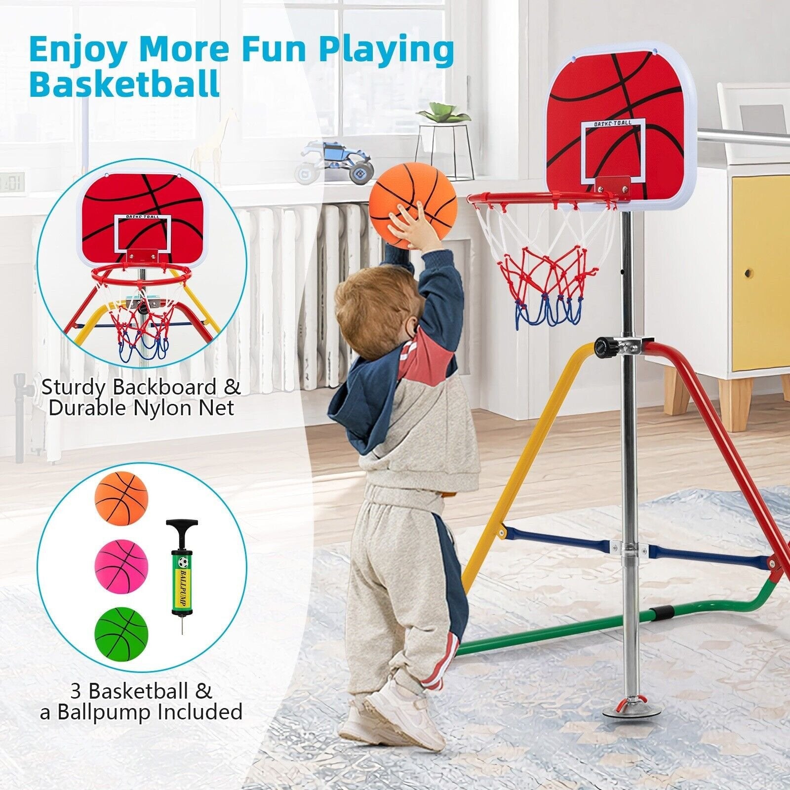 Kids Folding Horizontal Bar with 4 Adjustable Heights, Multicolor Toy Sports   at Gallery Canada