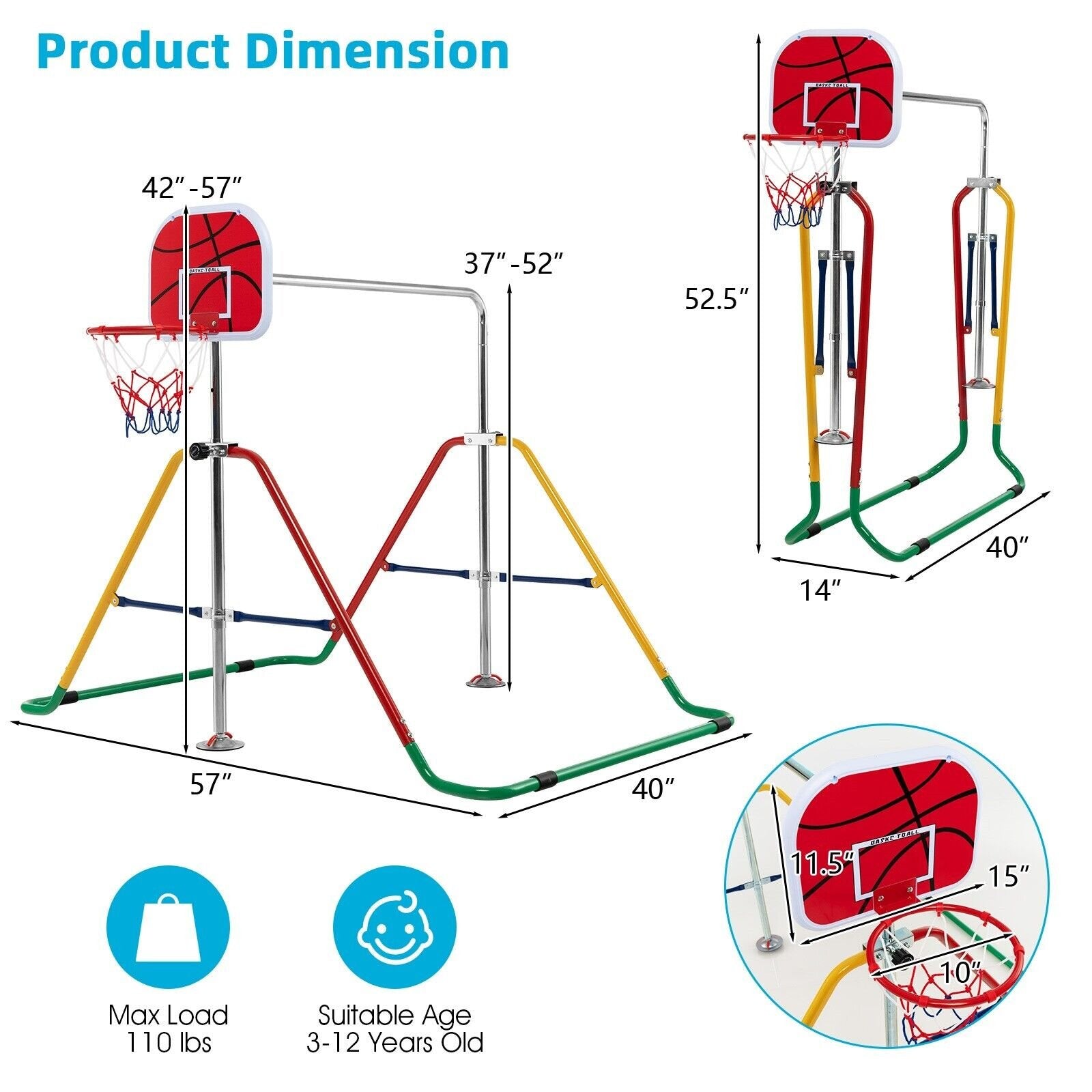 Kids Folding Horizontal Bar with 4 Adjustable Heights, Multicolor Toy Sports   at Gallery Canada