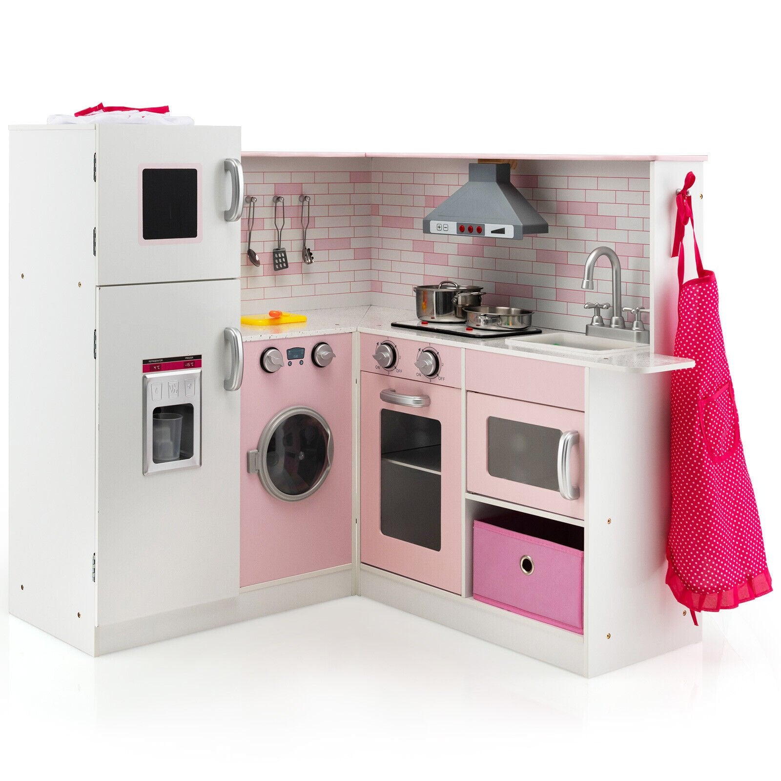 Corner Play Kitchen Wooden Toy Set with Sound and Light, Pink Play Kitchen Sets   at Gallery Canada