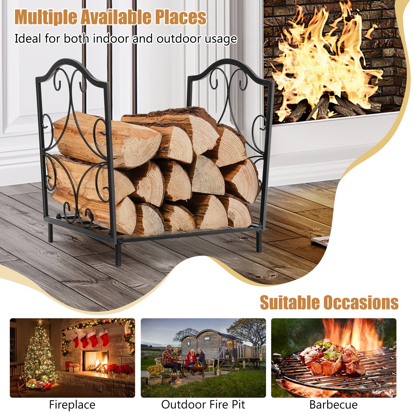 Heavy-Duty Steel Firewood Log Rack, Black Log Storage   at Gallery Canada