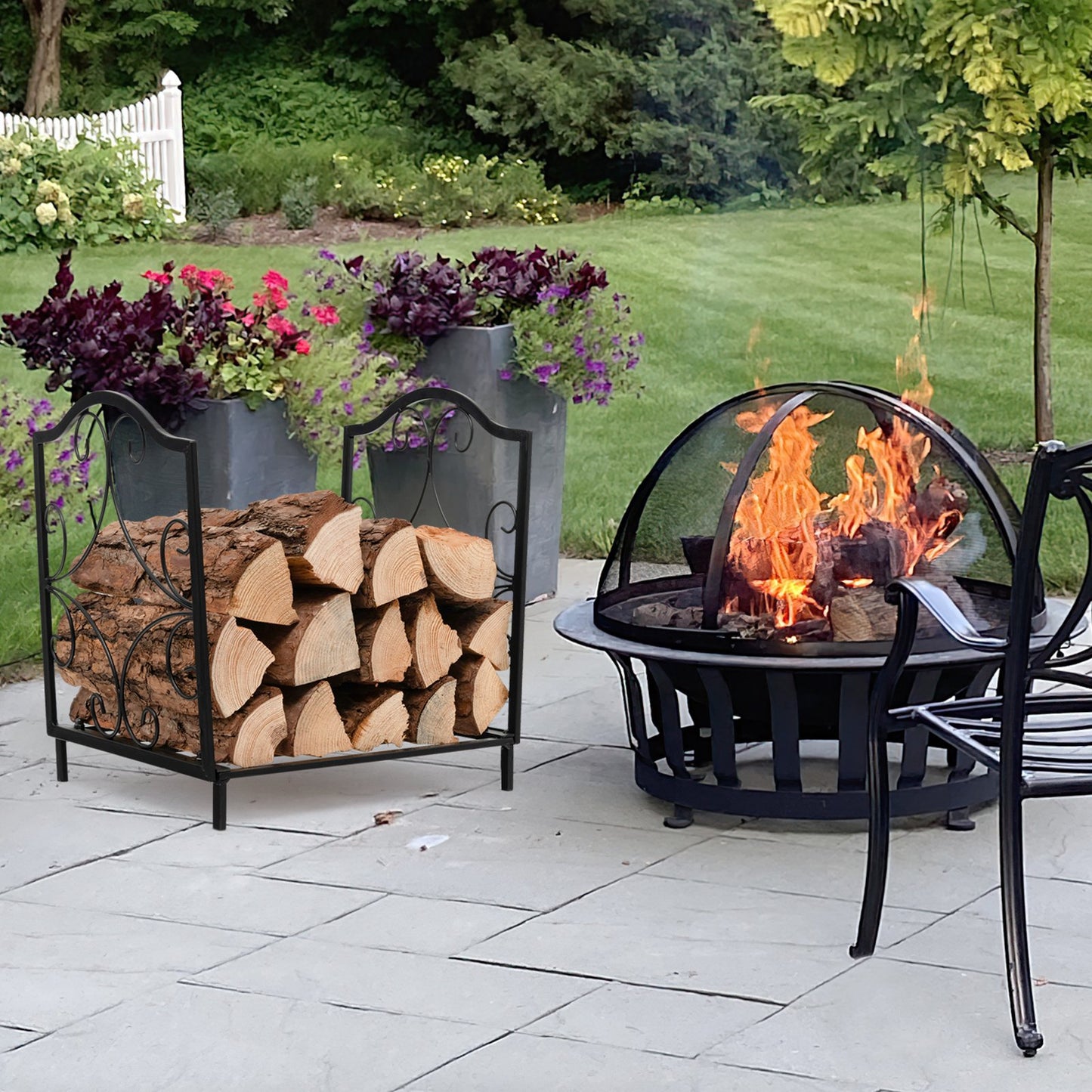 Heavy-Duty Steel Firewood Log Rack, Black Log Storage   at Gallery Canada