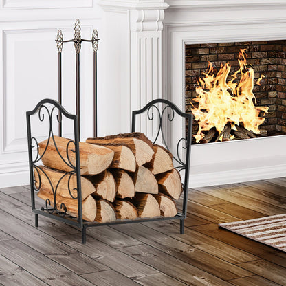 Heavy-Duty Steel Firewood Log Rack, Black Log Storage   at Gallery Canada