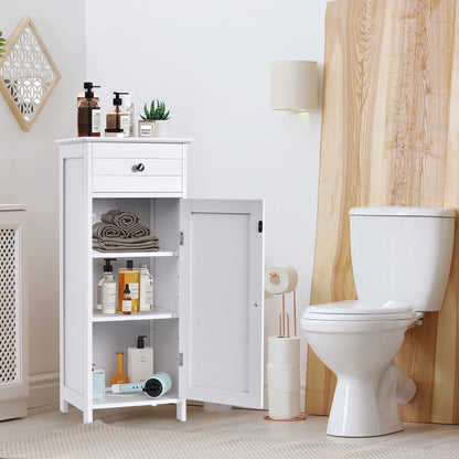 Wooden Storage Free-Standing Floor Cabinet with Drawer and Shelf, White Floor Cabinets   at Gallery Canada