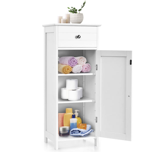 Wooden Storage Free-Standing Floor Cabinet with Drawer and Shelf, White Floor Cabinets   at Gallery Canada